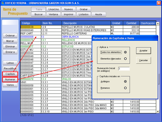 Agregue fácilmente capítulos y subcapítulos sin límite de cantidad y deje que el programa los numere, jerarquice, agrupe, totalice de forma automática